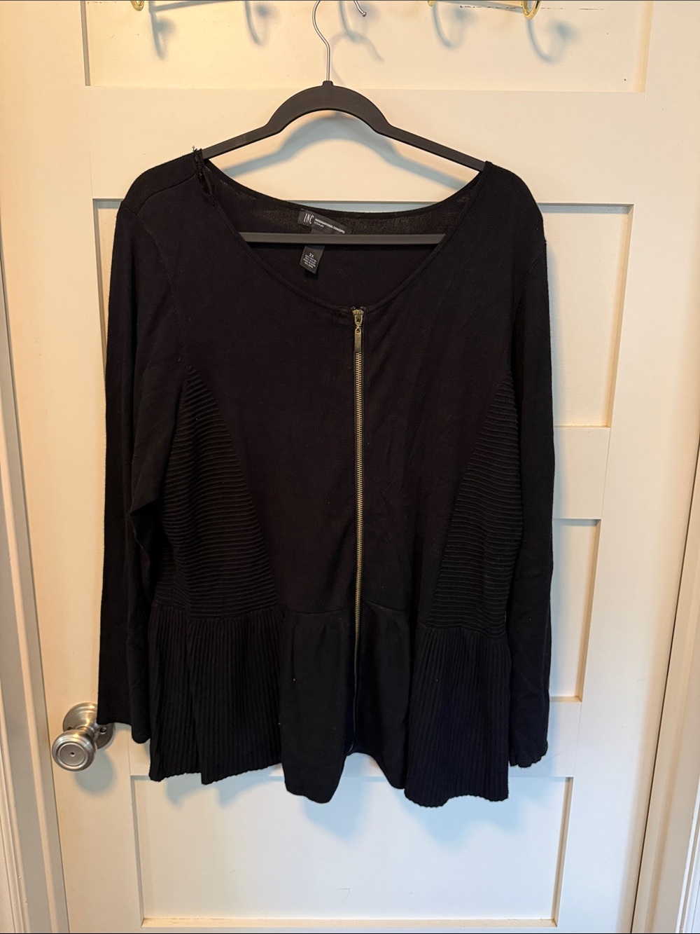 INC International Concepts Black Zip-Front Peplum Sweatshirt